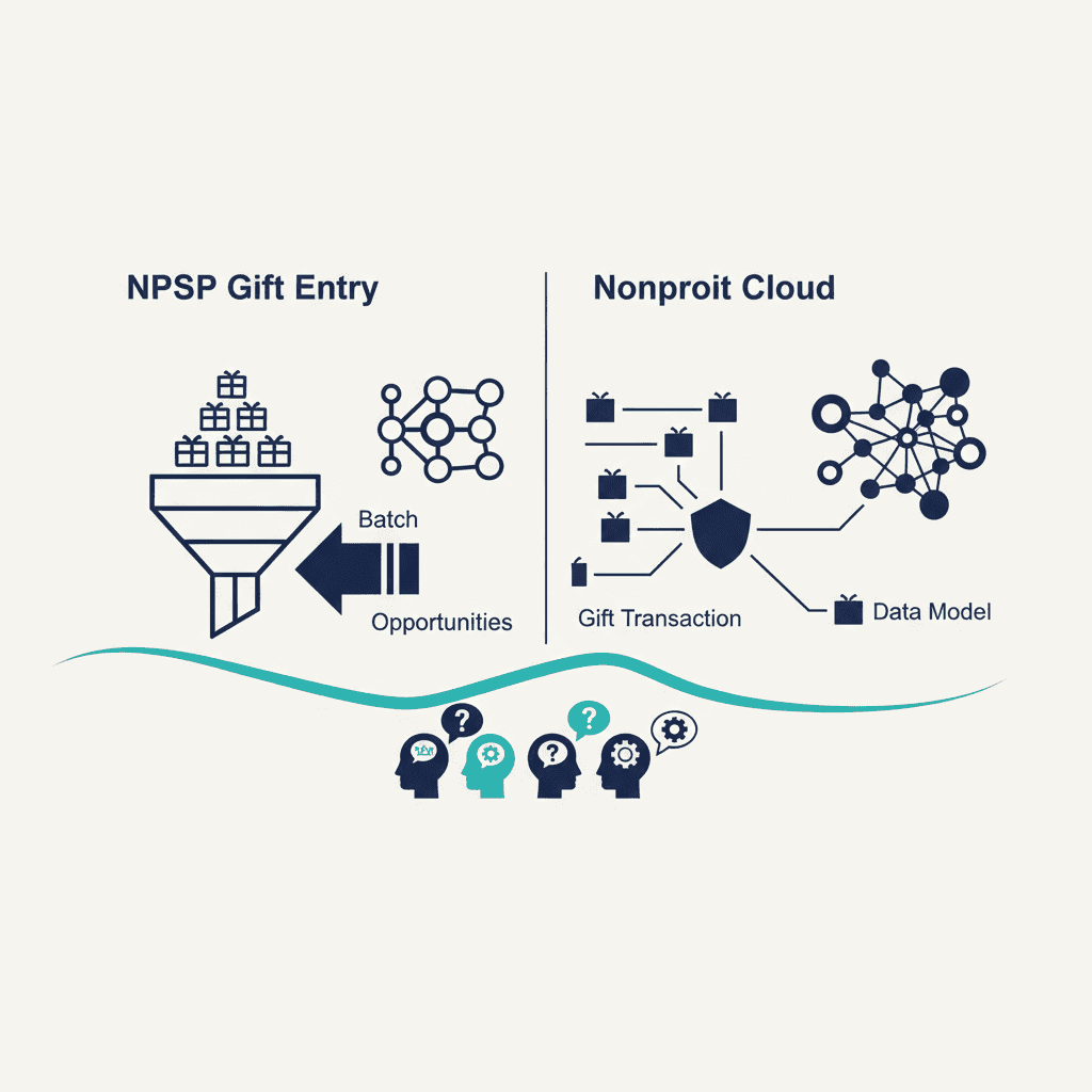NPSP Gift Entry vs. Nonprofit Cloud: What Changes for Data Entry Teams